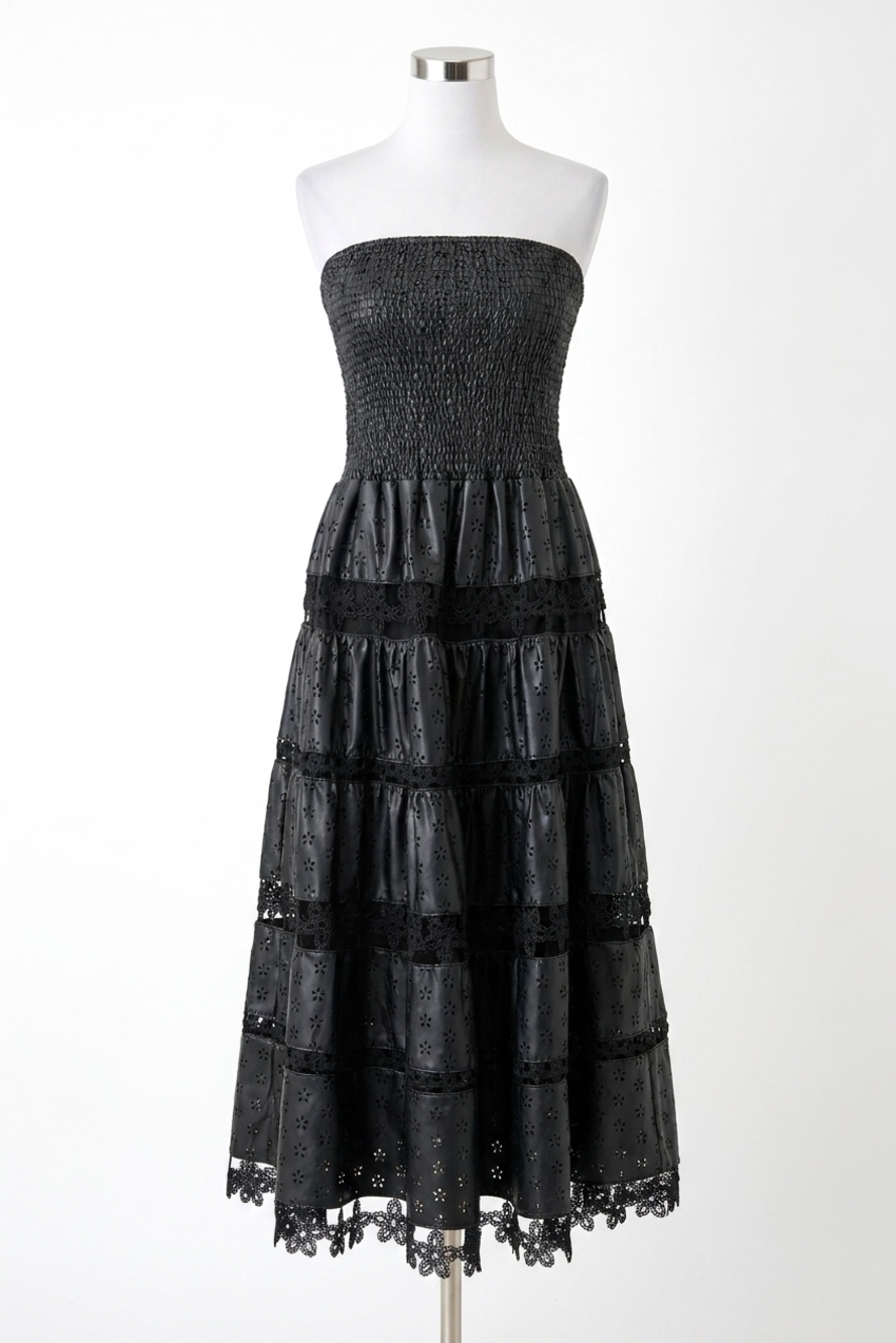 NEW STRUT & BOLT lena eyelet midi dress in black